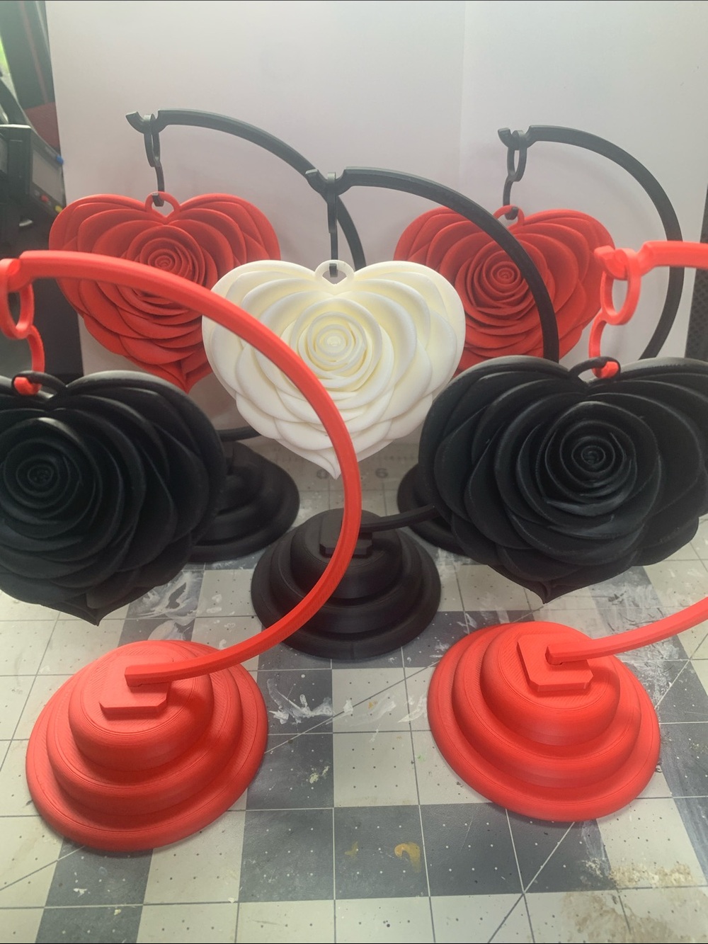 Set of 5 Hanging Roses on Display Stands